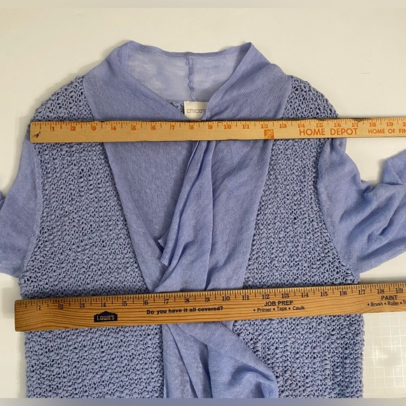 Chico's Size 1 Flap Front Kyanite Blue Tweed Cathleen Cardigan Sweater Women’s - Picture 5 of 9